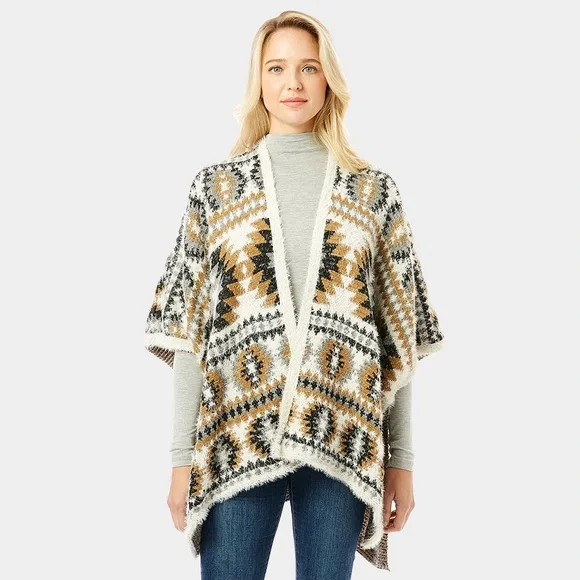 Aztec Pattern Ruana Poncho - Picture 3 of 5